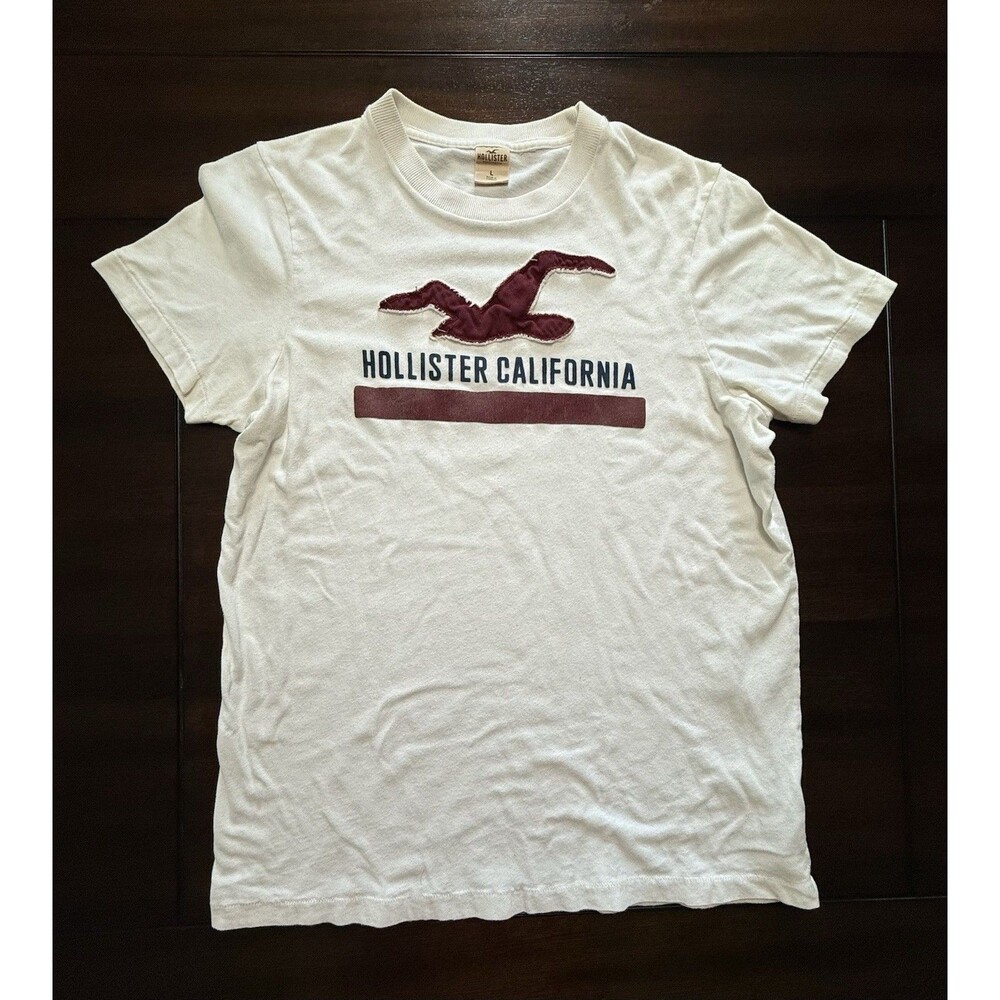 🔥RARE- Vintage Hollister Short Sleeve T-Shirt 100% Cotton Size L White Y2K 3D